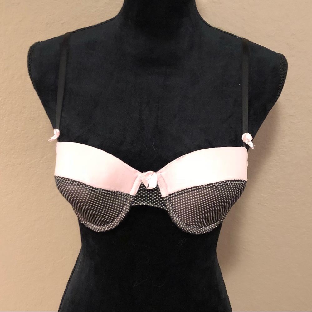 Pink/black polka dot bra 34B